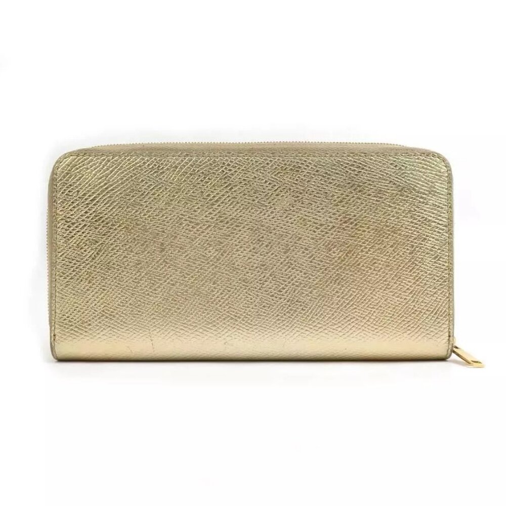 Auth CELINE Zip Around Long Wallet Gold Leather/Goldtone